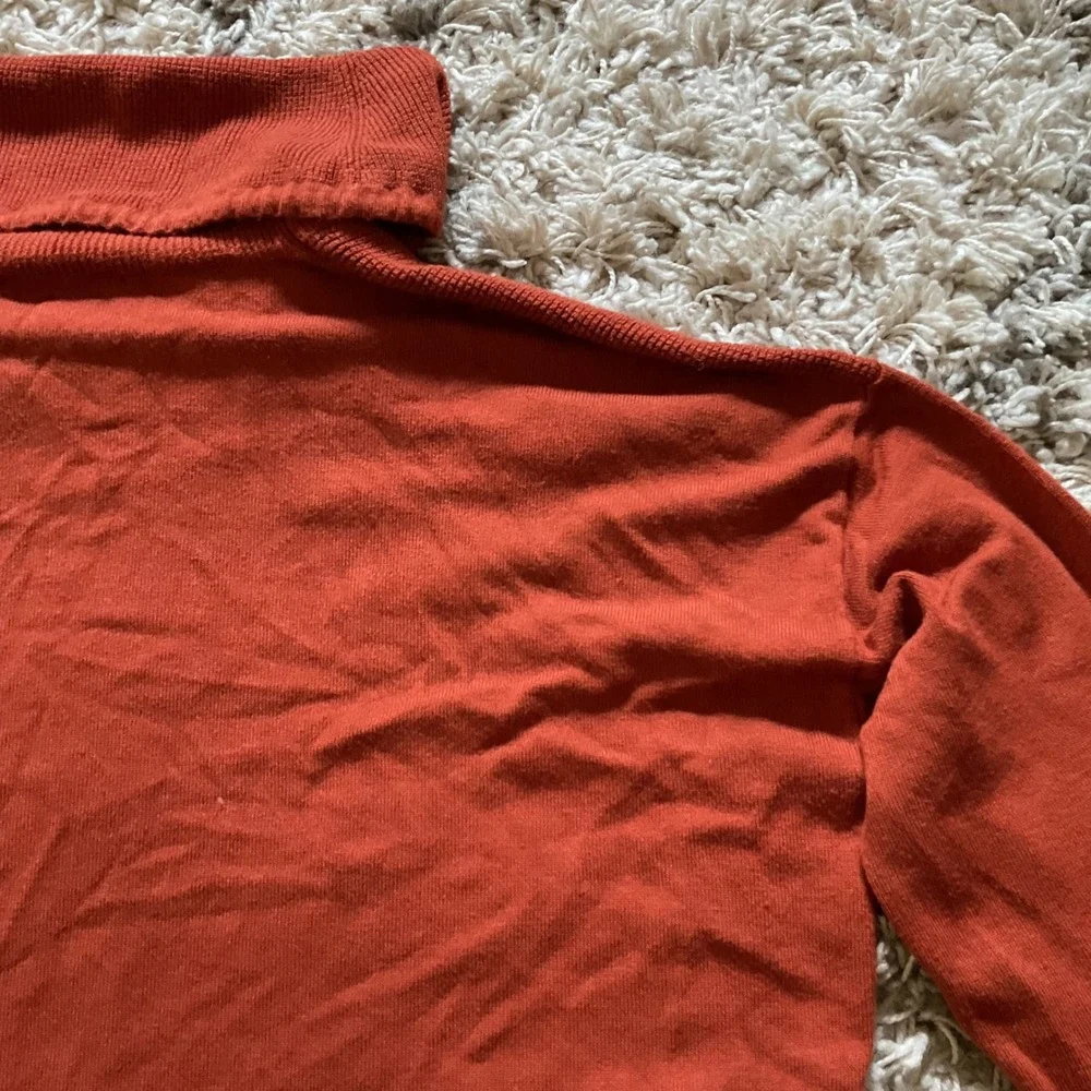 Jones New York Signature Rust Orange Waffle Knit Cowl Neck Drawstring Sweater M